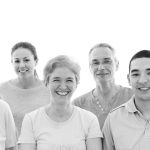 A photo of a group of patients, in grayscale.