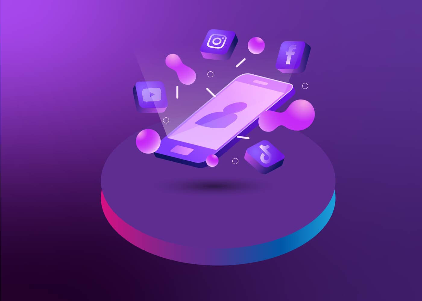 A graphic representation of a mobile device with socials bouncing off of it.